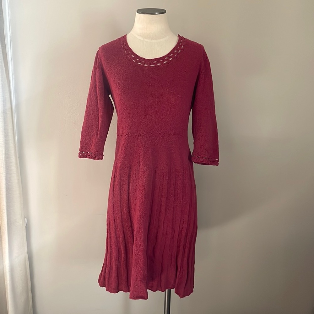 AS-IS Vintage 1940’s Forties Magenta Boucle Wool Knit Long Sleeve Sweater Dress